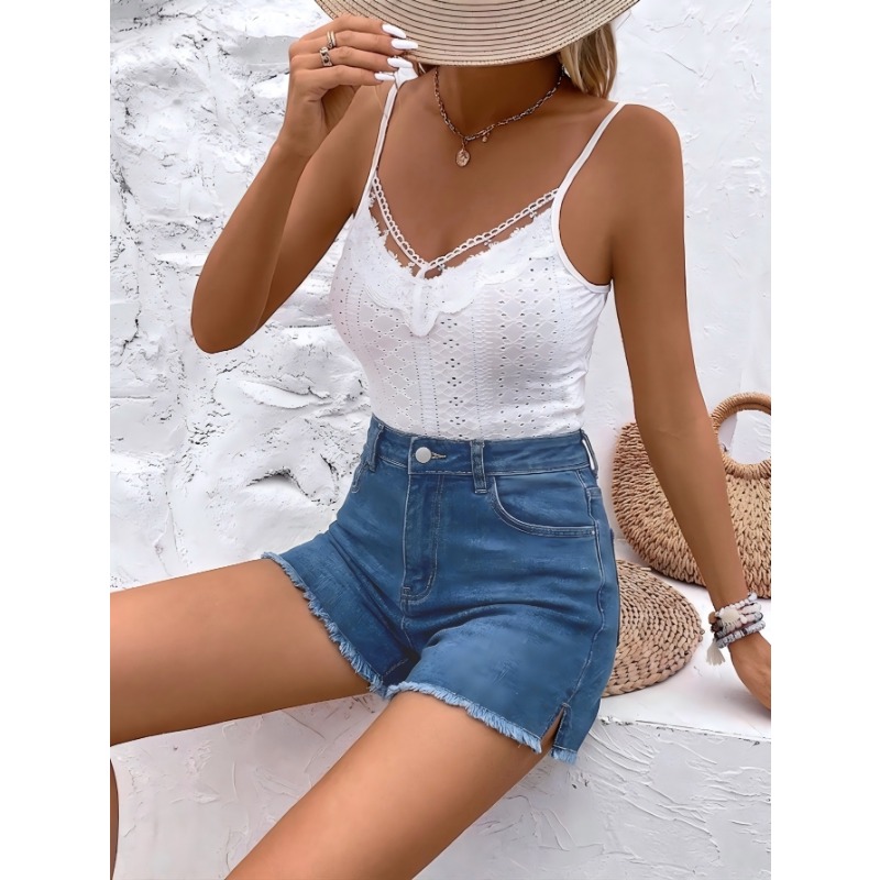 Women's High Waist Denim Short - Shorts Denim Frayed のレビューと価格