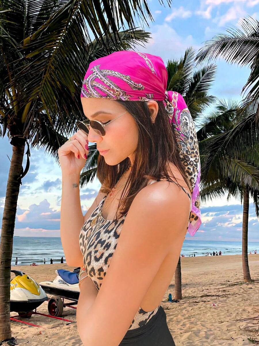 1pc Leopard Print Chain & Flor - Headband Summer Knit のレビューと価格