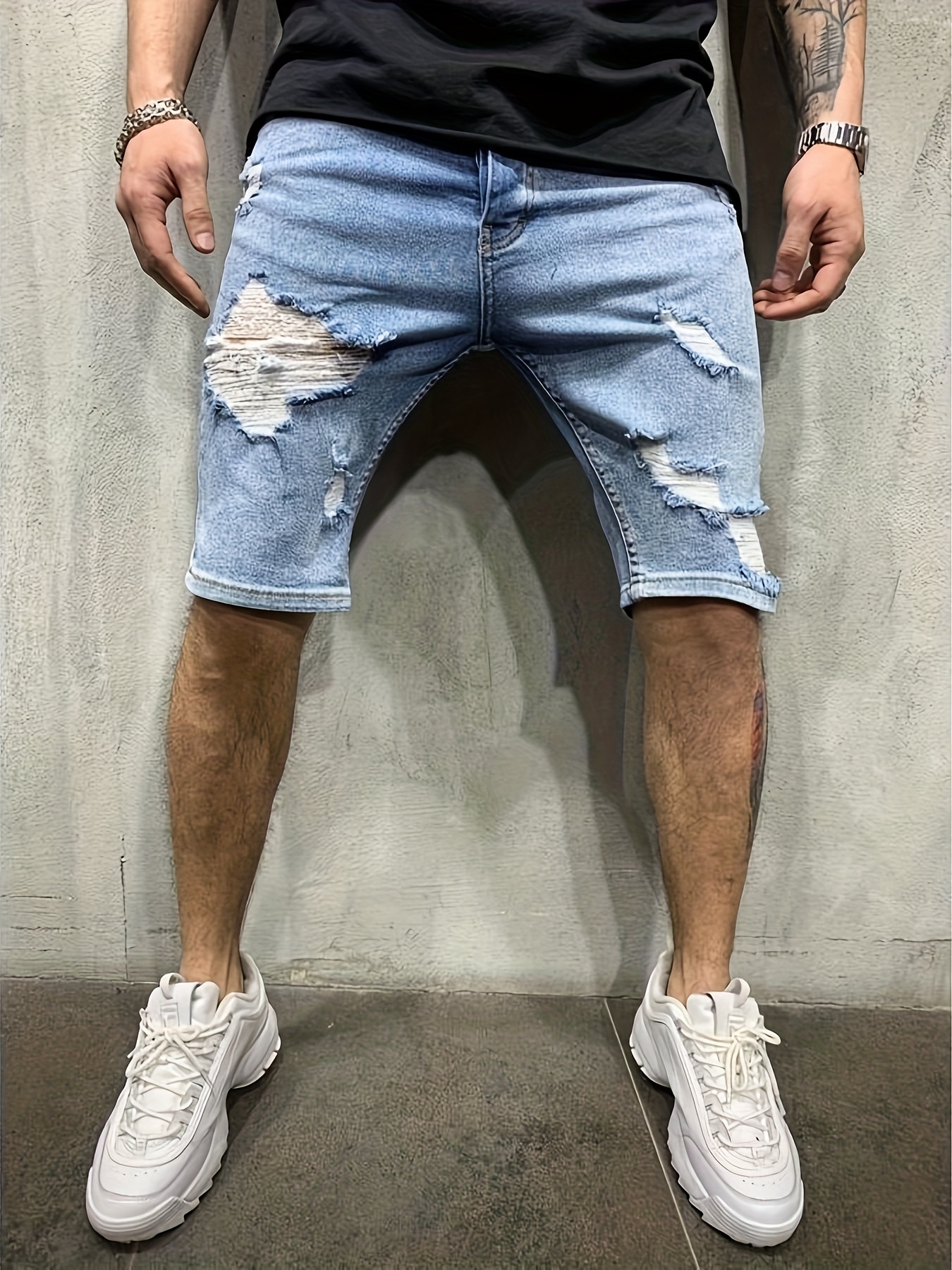 Men's Summer Breathable Ripped - Shorts Denim Frayed のレビューと価格