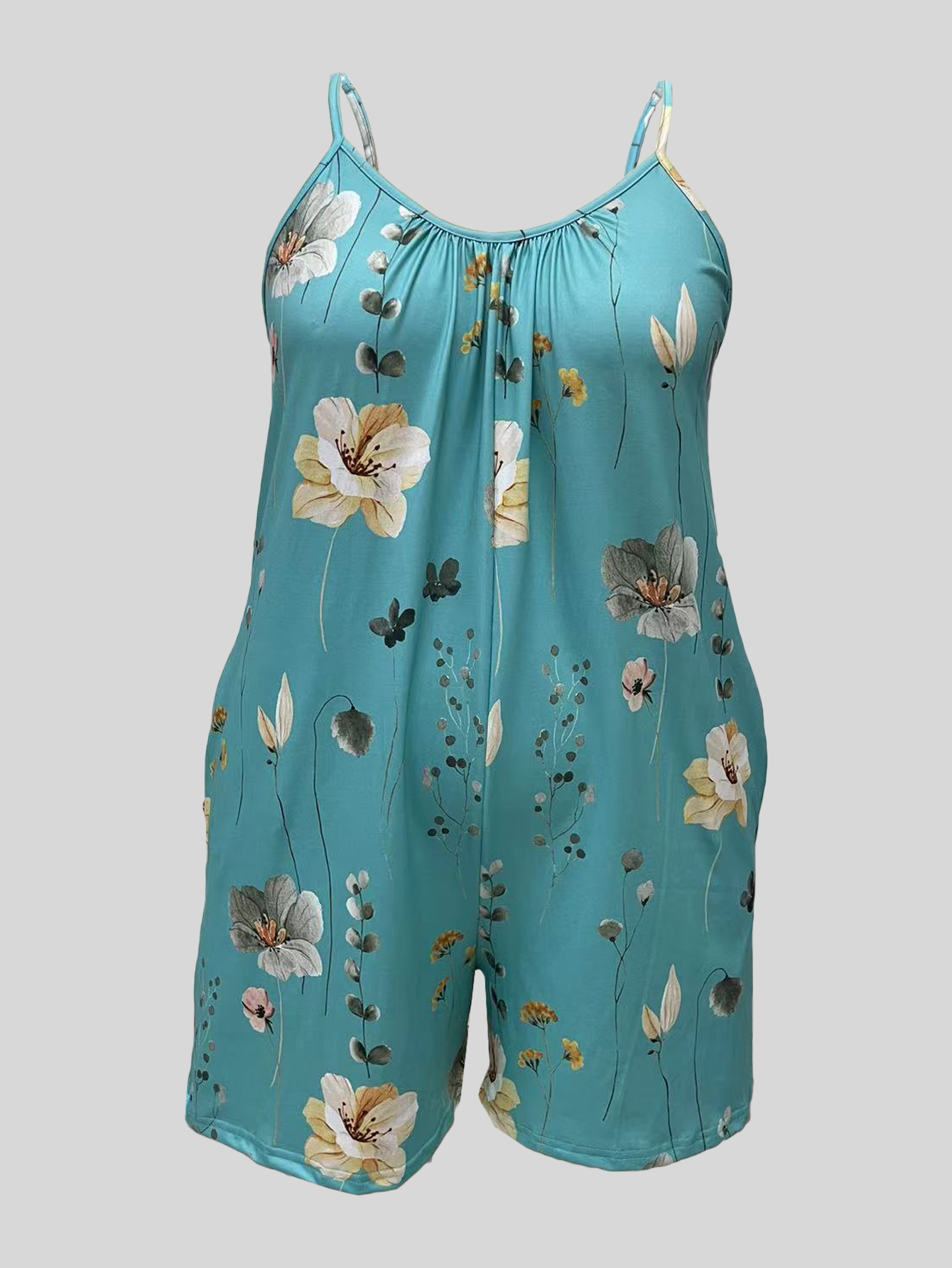 Plus Size Allover Print Cami R - Romper Floral Print のレビューと価格