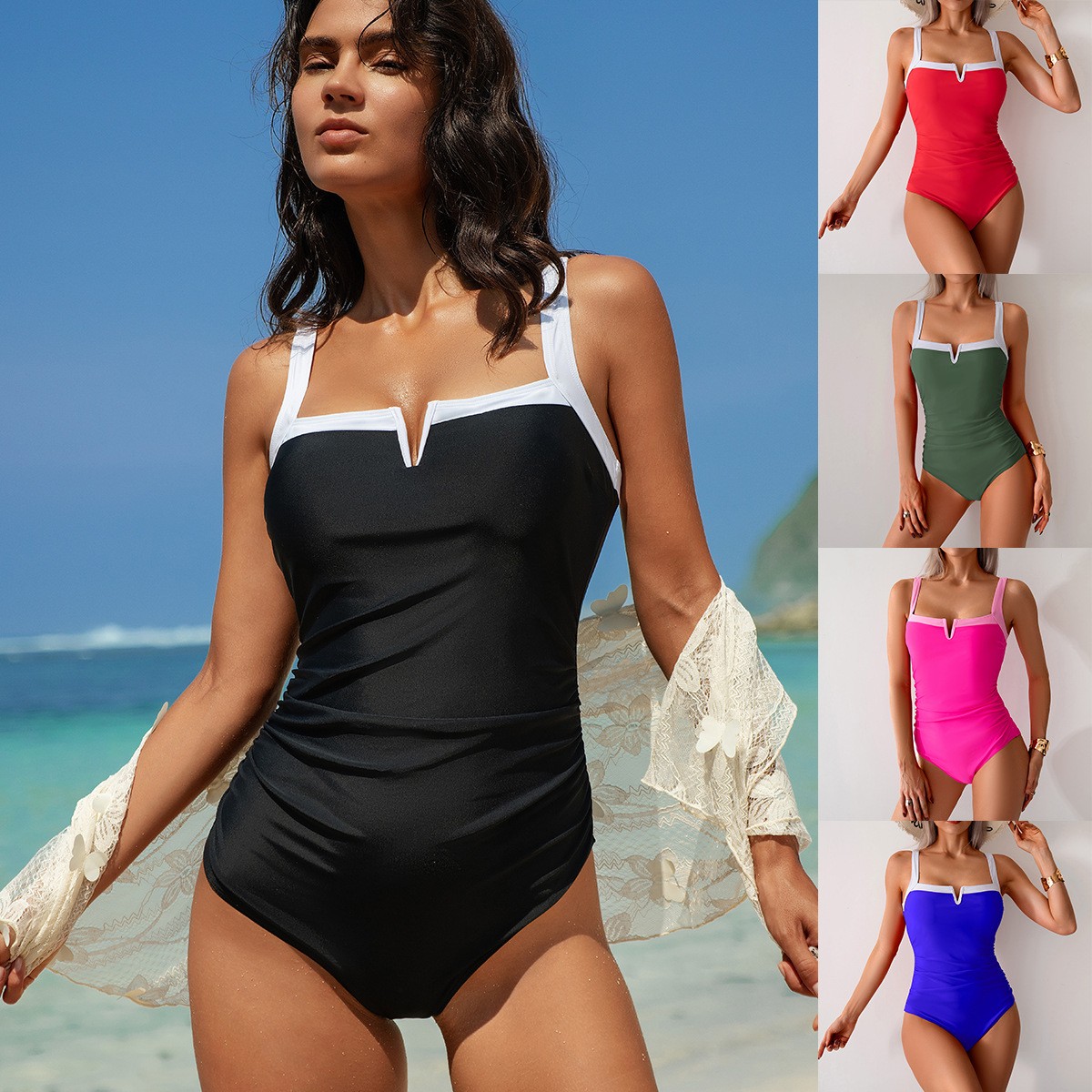 Swimwear Woman One Piece Swims - Swimsuit Bikini Ruched のレビューと価格
