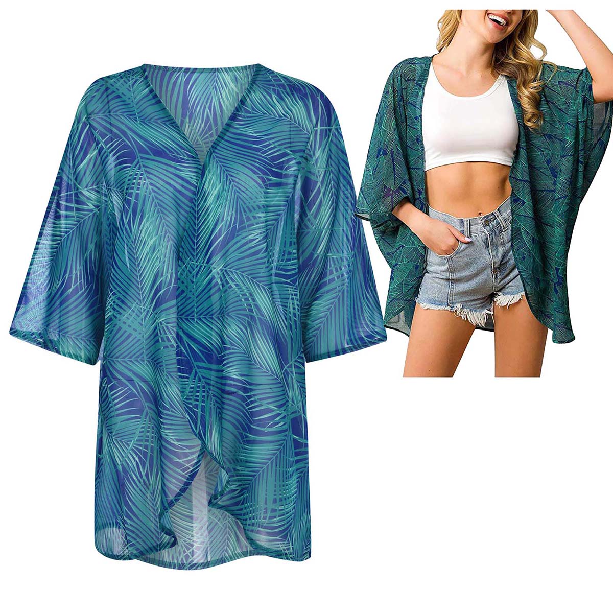 Women's Loose Sheer Chiffon Ki - Kimono Sheer Floral のレビューと価格