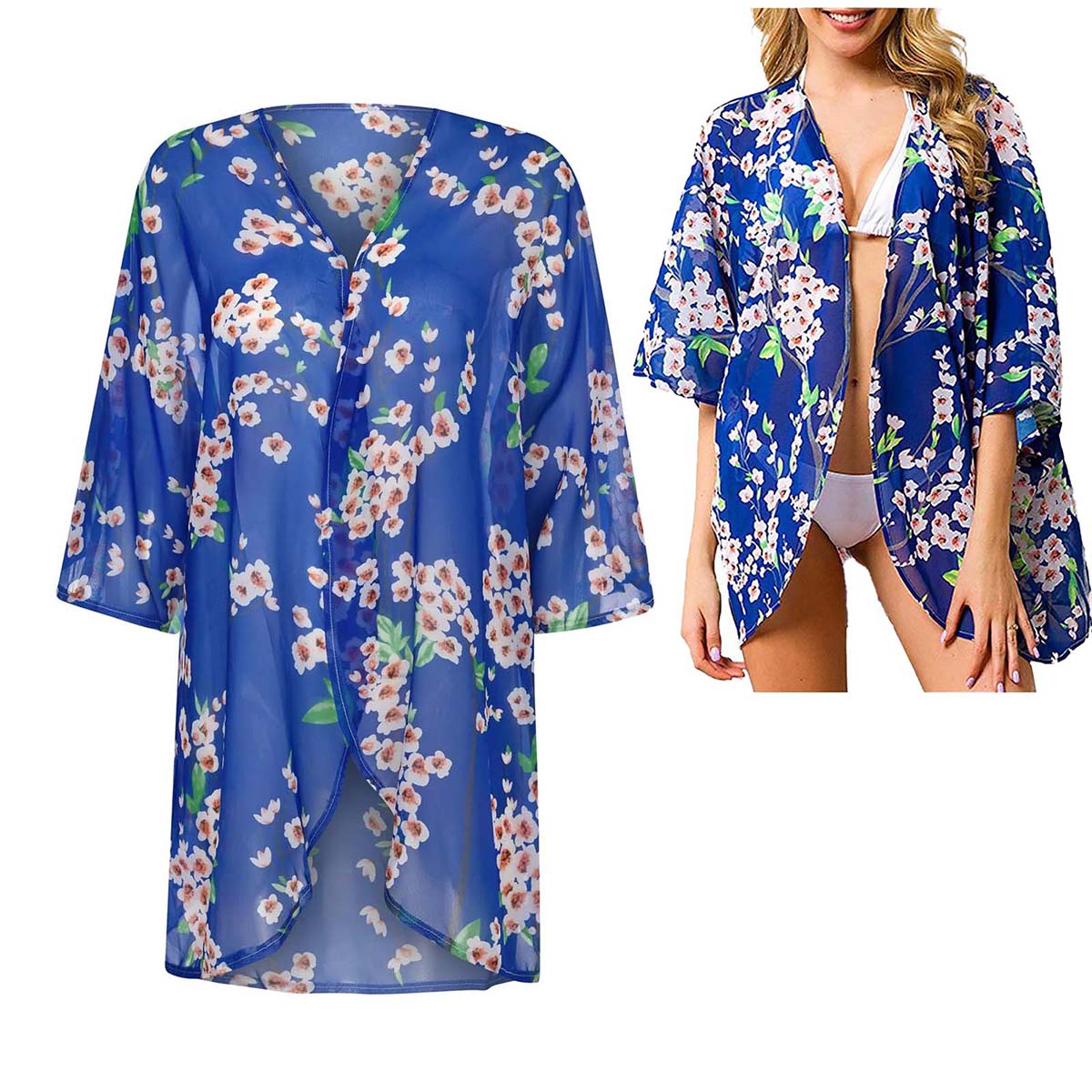 Women's Loose Sheer Chiffon Ki - Kimono Sheer Floral のレビューと価格
