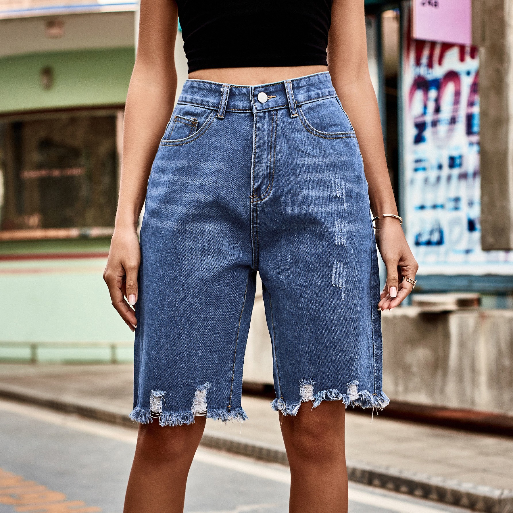 Summer Women's Clothing Distre - Shorts Denim Frayed のレビューと価格
