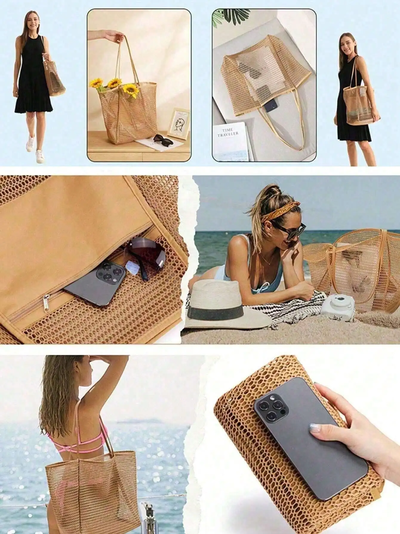 1pc Mesh Beach Tote Bag, Outdo - Tote Bag Beach のレビューと価格