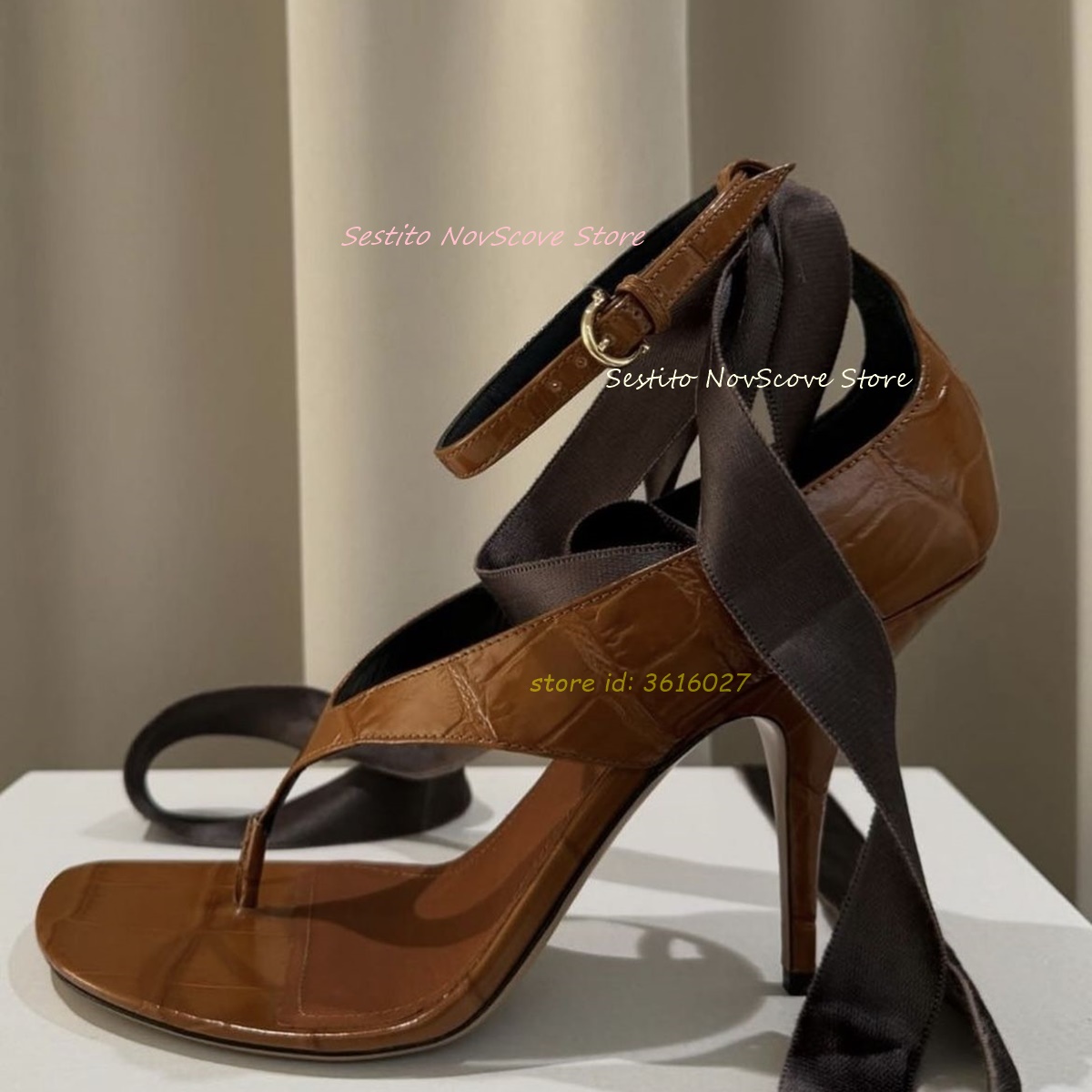 Brown Open Toe Lace Up Sandals - Cover Up Kaftan のレビューと価格