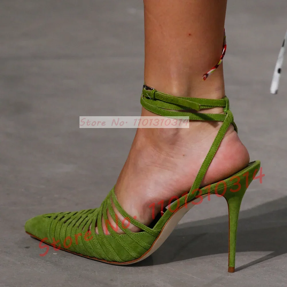 Green Vegan Suede Strappy Sand - Sandal Strappy Heeled のレビューと価格