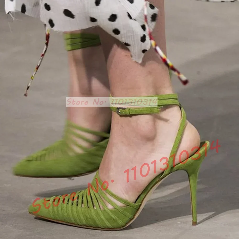 Green Vegan Suede Strappy Sand - Sandal Strappy Heeled のレビューと価格