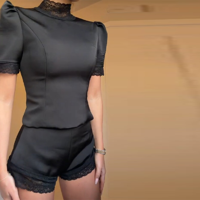 New Satin Lace Edge Top Short  - Blouse Off Shoulder のレビューと価格