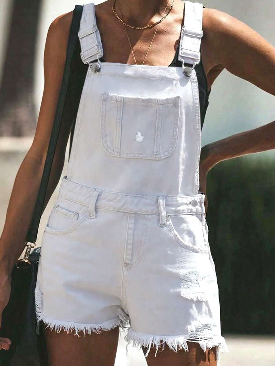 Womens White Distressed Denim  - Shorts Denim Frayed のレビューと価格